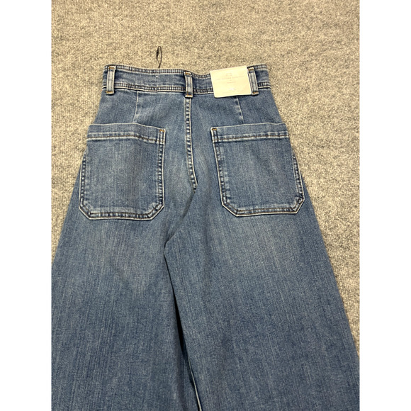 NWT Zara ZW Marine Straight High Rise Jeans Pants 2 Sailor Wide Leg Denim Blue - Picture 8 of 14